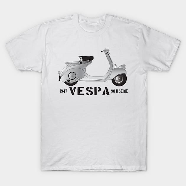 1947 Vespa 98 II Serie T-Shirt by kindacoolbutnotreally